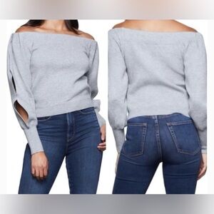 👚 Good American Off Shoulder Sweater Knit Top in Heather Gray – Size 1